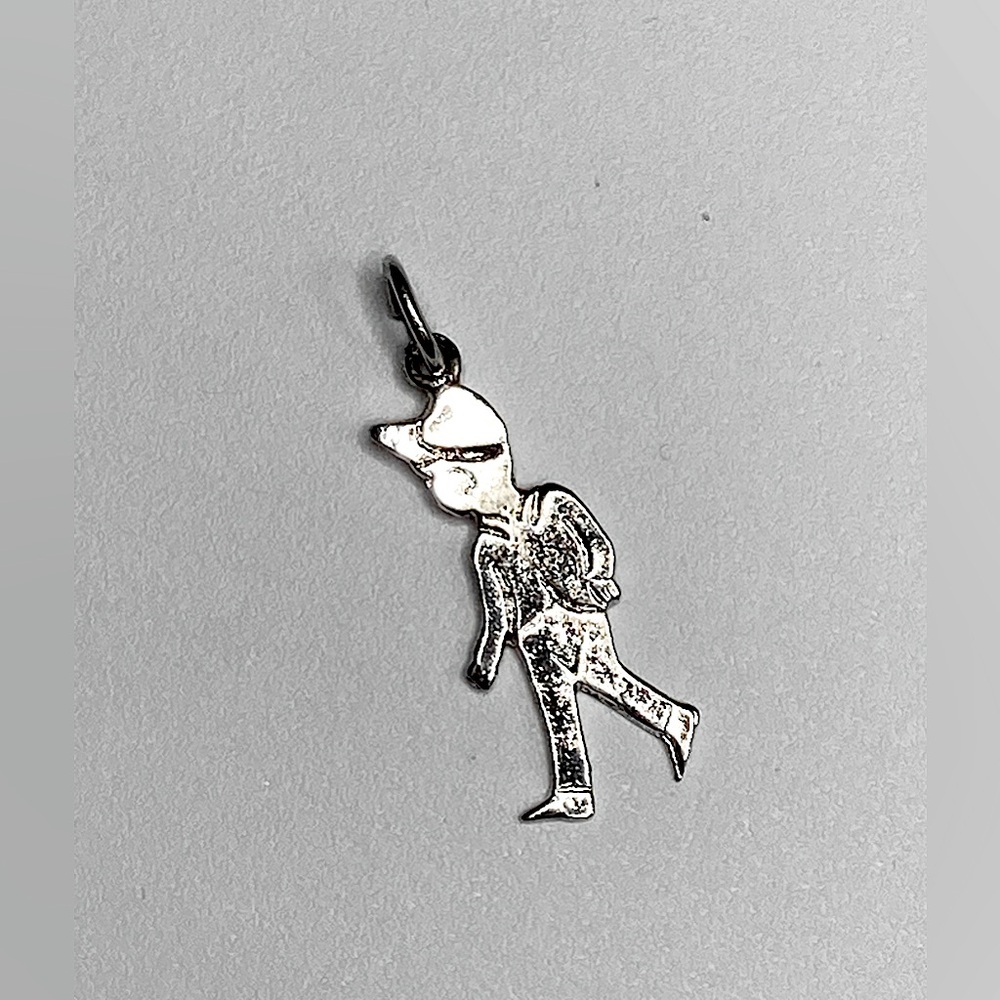Vtg Sterling Silver Walking Boy in Baseball Cap Hat Charm | 1” L